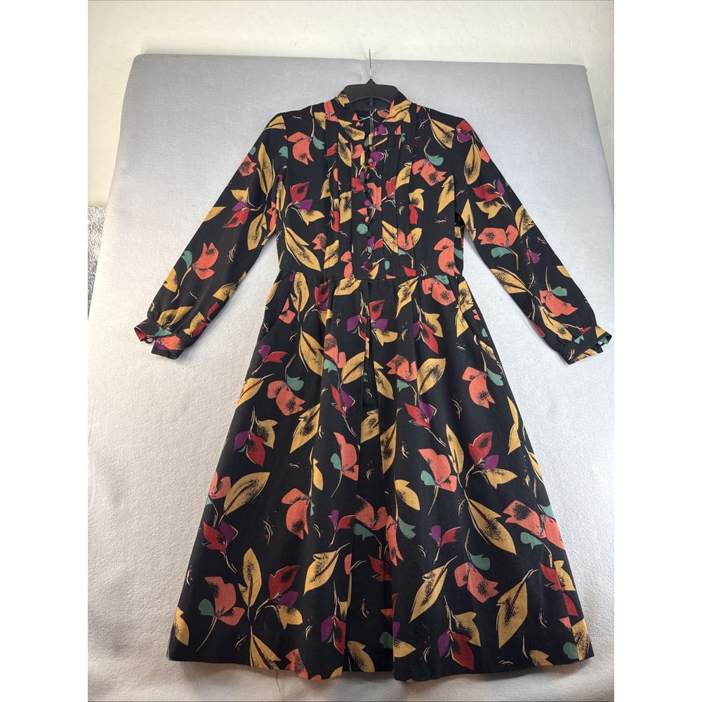 Vintage Handmage 70/80s Floral Midi Dress Long Sleeve Fabric Buttons Boho